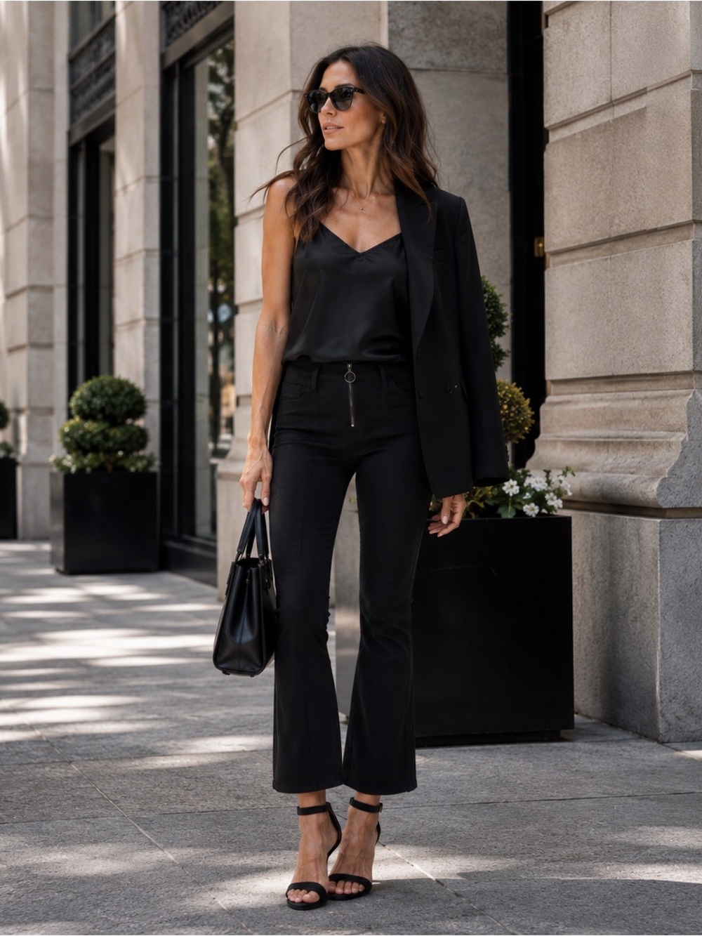 PAIGE New Colette Zip Front Bootcut Crop Flare Ponte Black Pants Trousers 26
